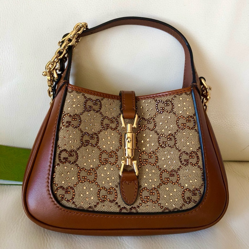 GUCCI Canvas Calfskin Crystal GG
